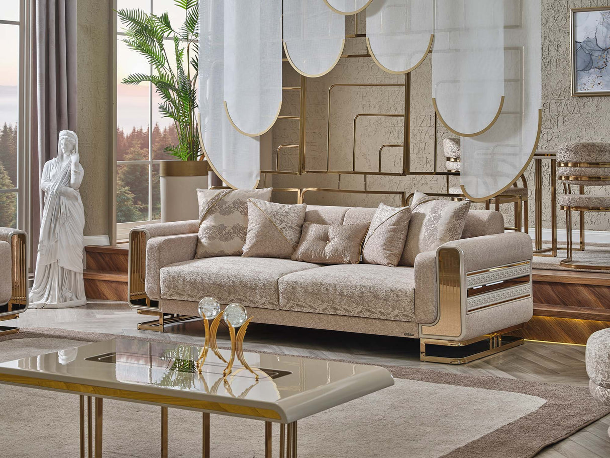 Delux Cream Convertible Loveseat by Furnia at Eve Furniture