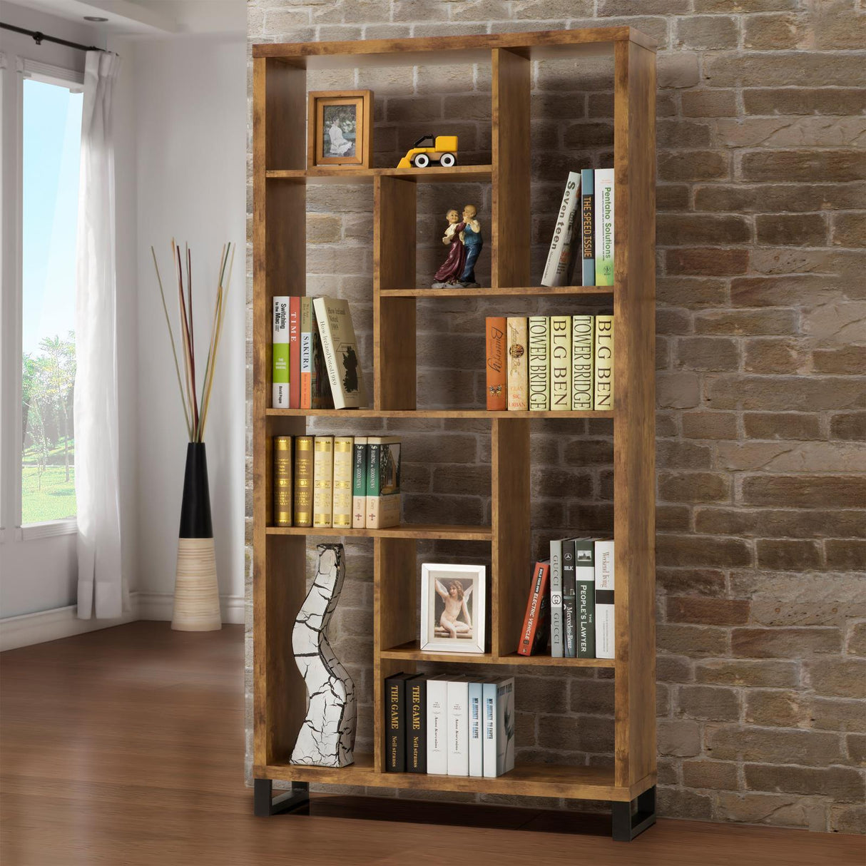 Delwin Antique Nutmeg 10-Shelf Bookcase by Coaster at Eve Furniture
