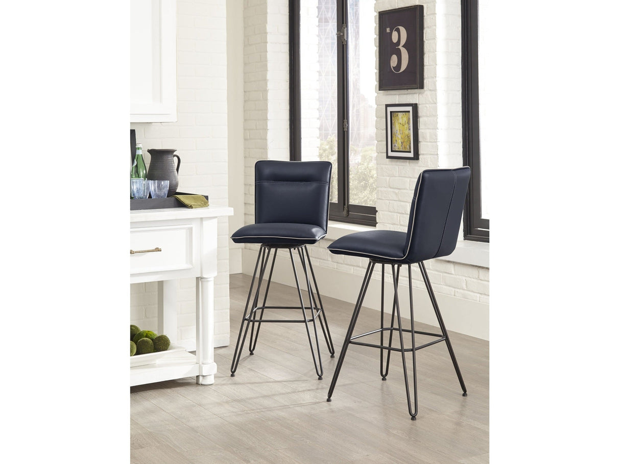 Demi Hairpin Leg Swivel Bar Stool in Cobalt (Set of 2) by Modus Furniture at Eve Furniture