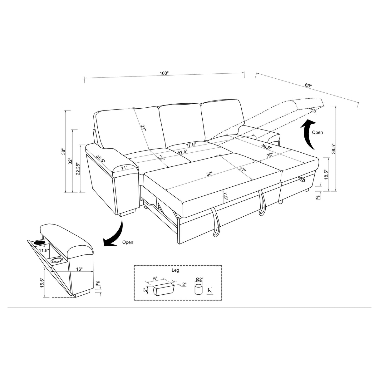 Demko Black Sleeper Sectional Sofa with Speaker and Storage Chaise by Coaster at Eve Furniture