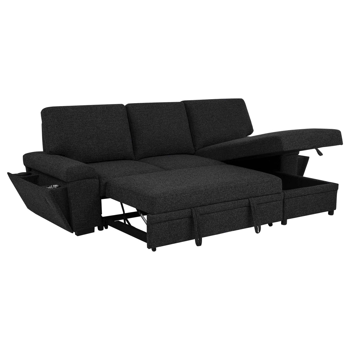 Demko Black Sleeper Sectional Sofa with Speaker and Storage Chaise by Coaster at Eve Furniture