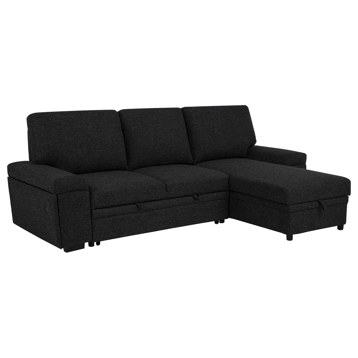 Demko Black Sleeper Sectional Sofa with Speaker and Storage Chaise by Coaster at Eve Furniture