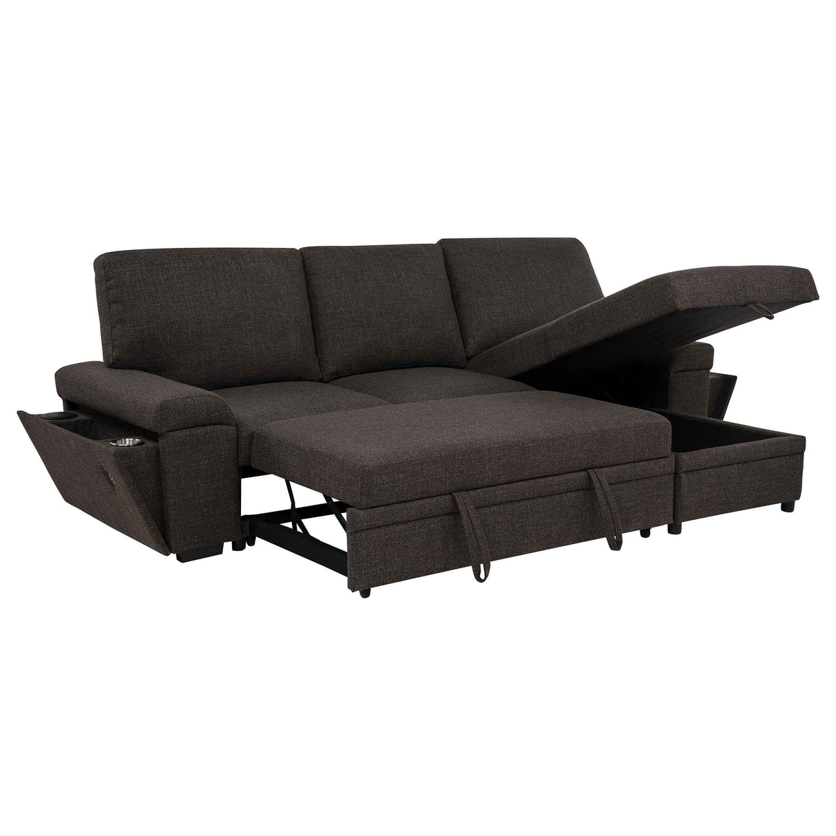 Demko Brown Sleeper Sectional Sofa with Speaker and Storage Chaise by Coaster at Eve Furniture