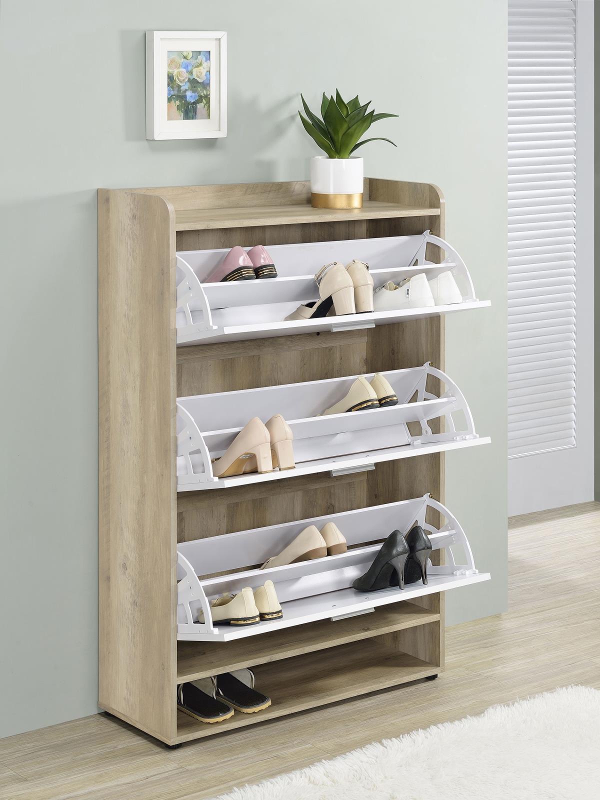 Denia Antique Pine and White 3-tier Shoe Storage Cabinet by Coaster at Eve Furniture