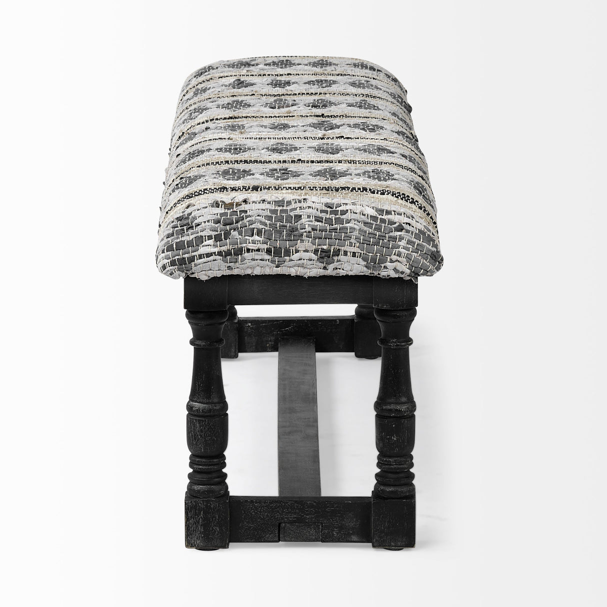 Denison II 56L x 15W Black Wood Base Woven-Leather Cushion Top Accent Bench by Mercana at Eve Furniture
