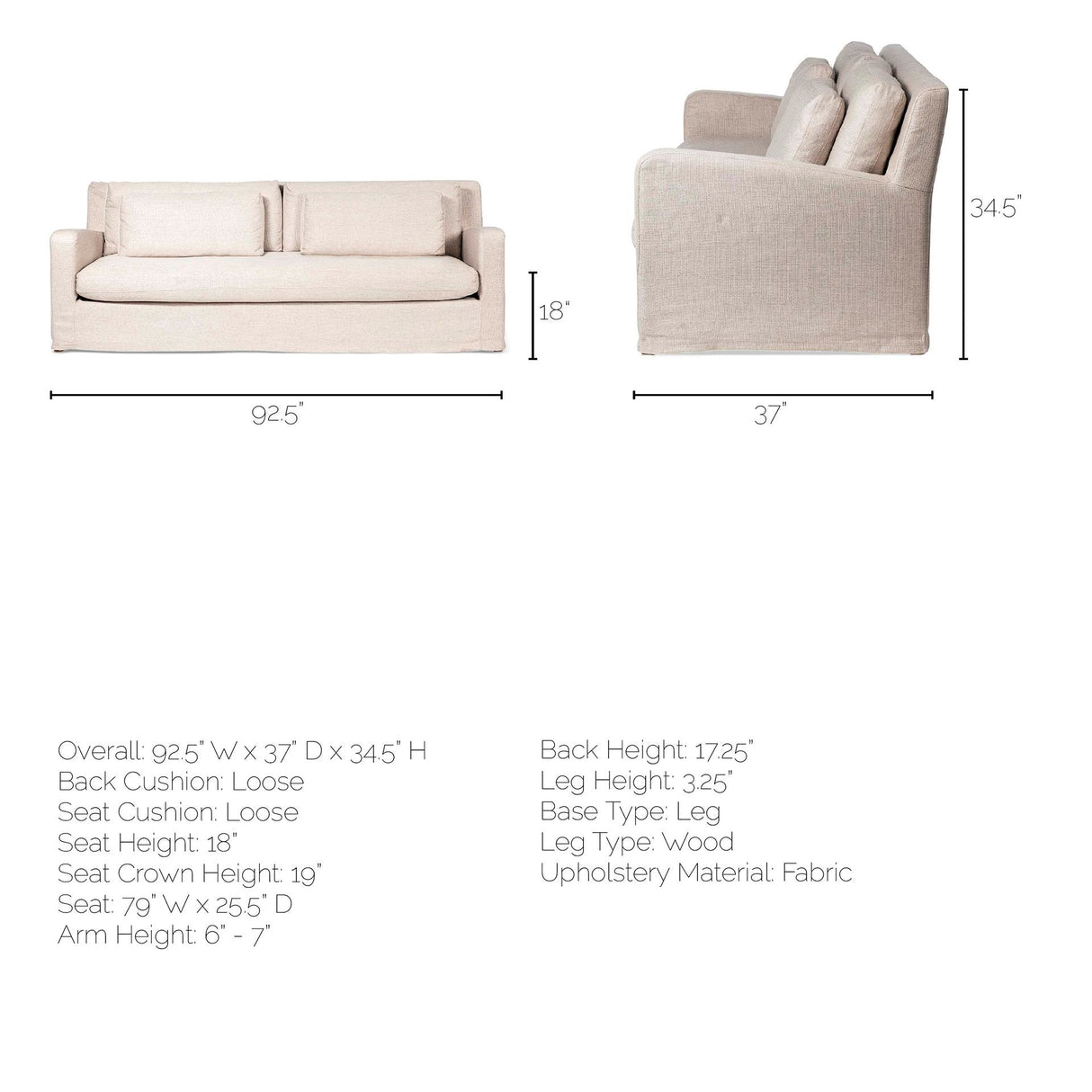 Denly II Beige Slipcover Three Seater Sofa by Mercana at Eve Furniture