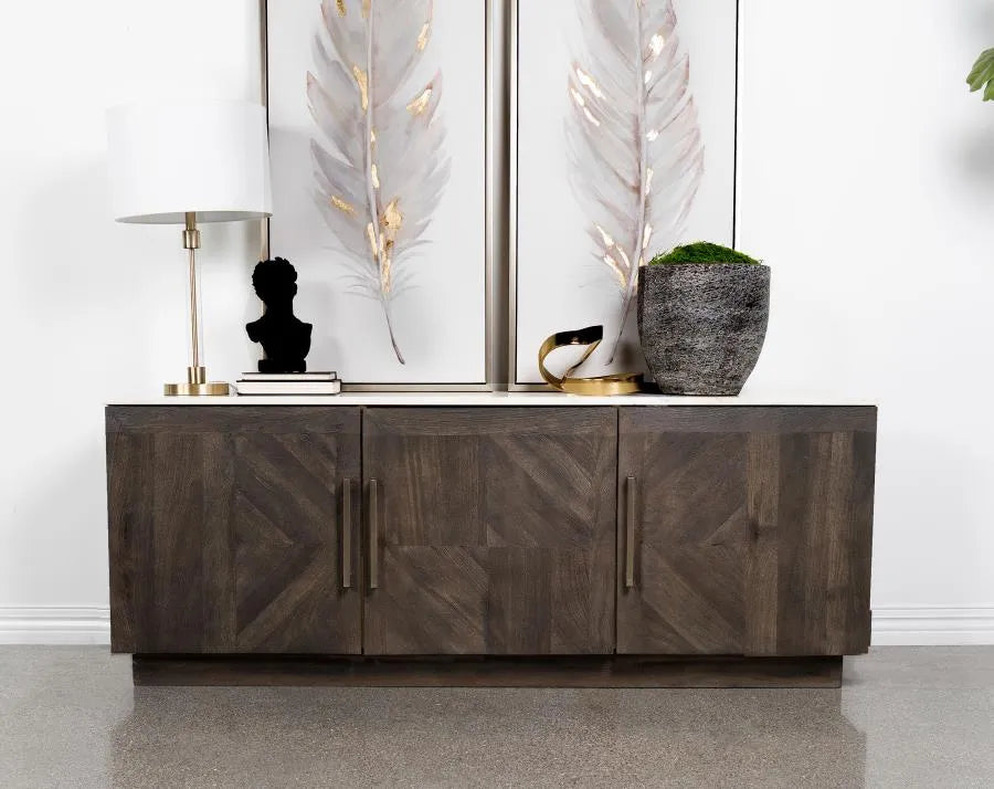 Dennis White and Tobacco Grey 3-door Marble Top Dining Sideboard Server by Coaster at Eve Furniture