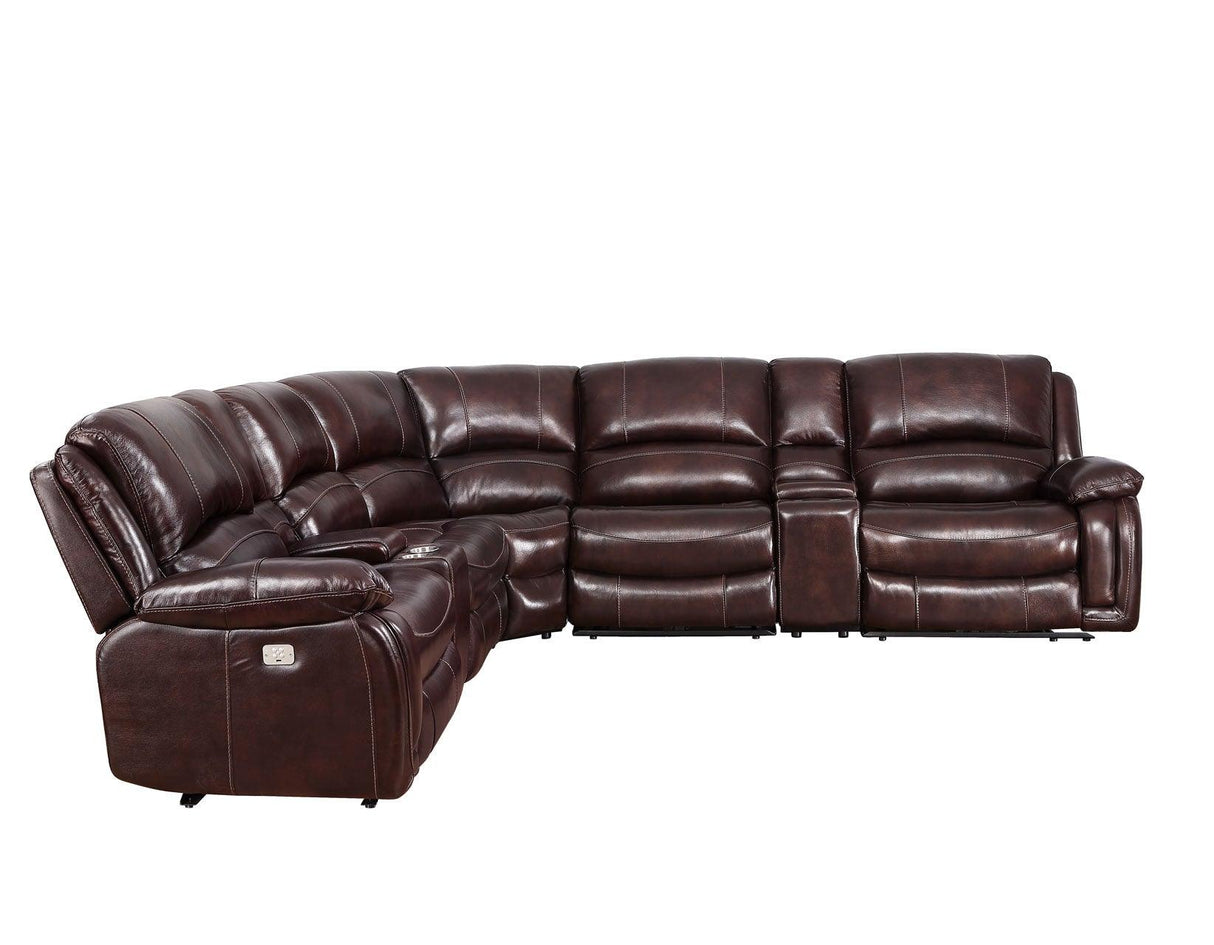 Denver Brown Dual-Power 6-Piece Leather Sectional by Steve Silver at Eve Furniture