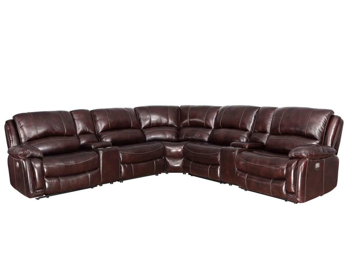Denver Brown Dual-Power 6-Piece Leather Sectional by Steve Silver at Eve Furniture