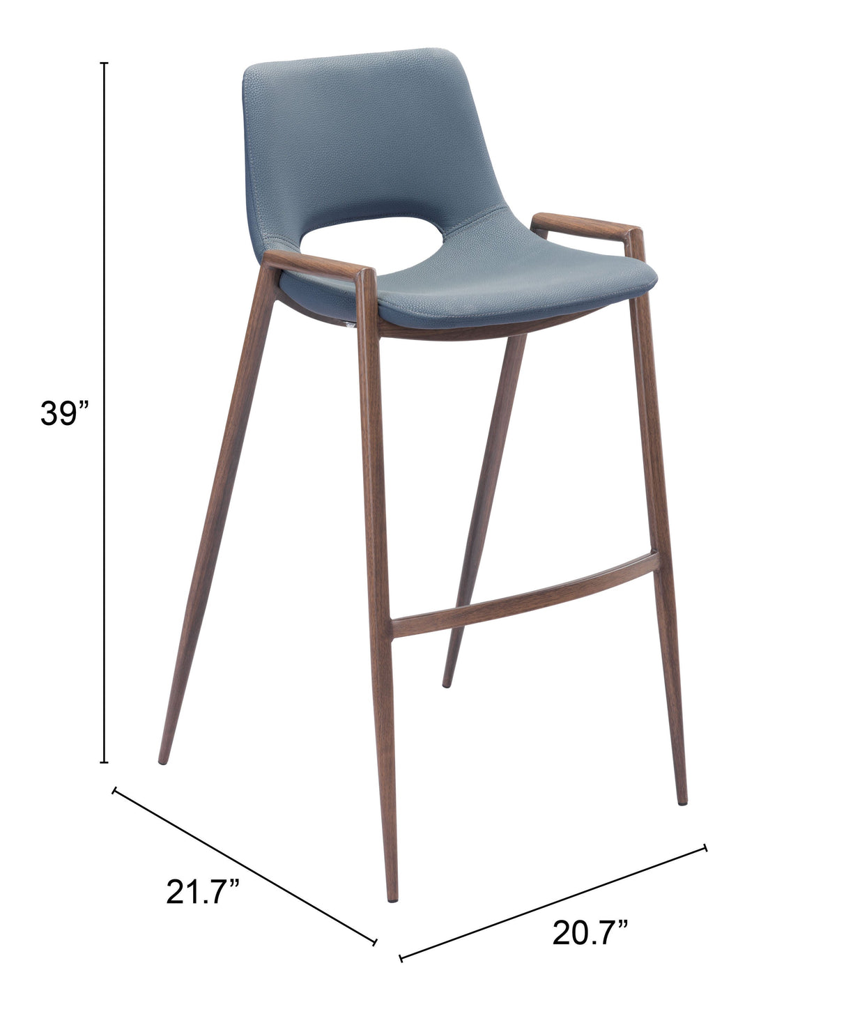 Desi Azure Gray & Walnut Barstool (Set of 2) by Zuomod at Eve Furniture