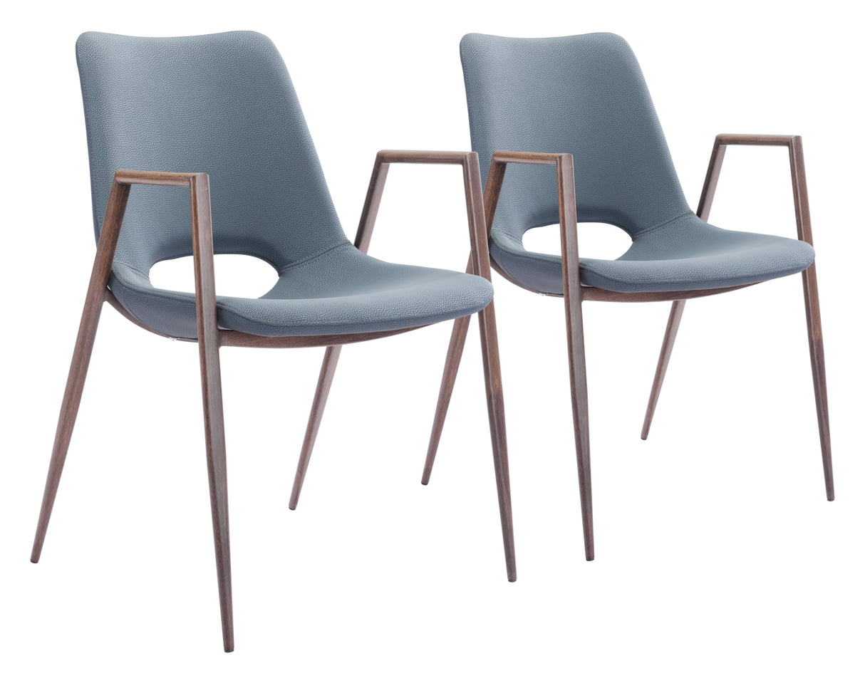 Desi Azure Gray & Walnut Dining Chair (Set of 2) by Zuomod at Eve Furniture