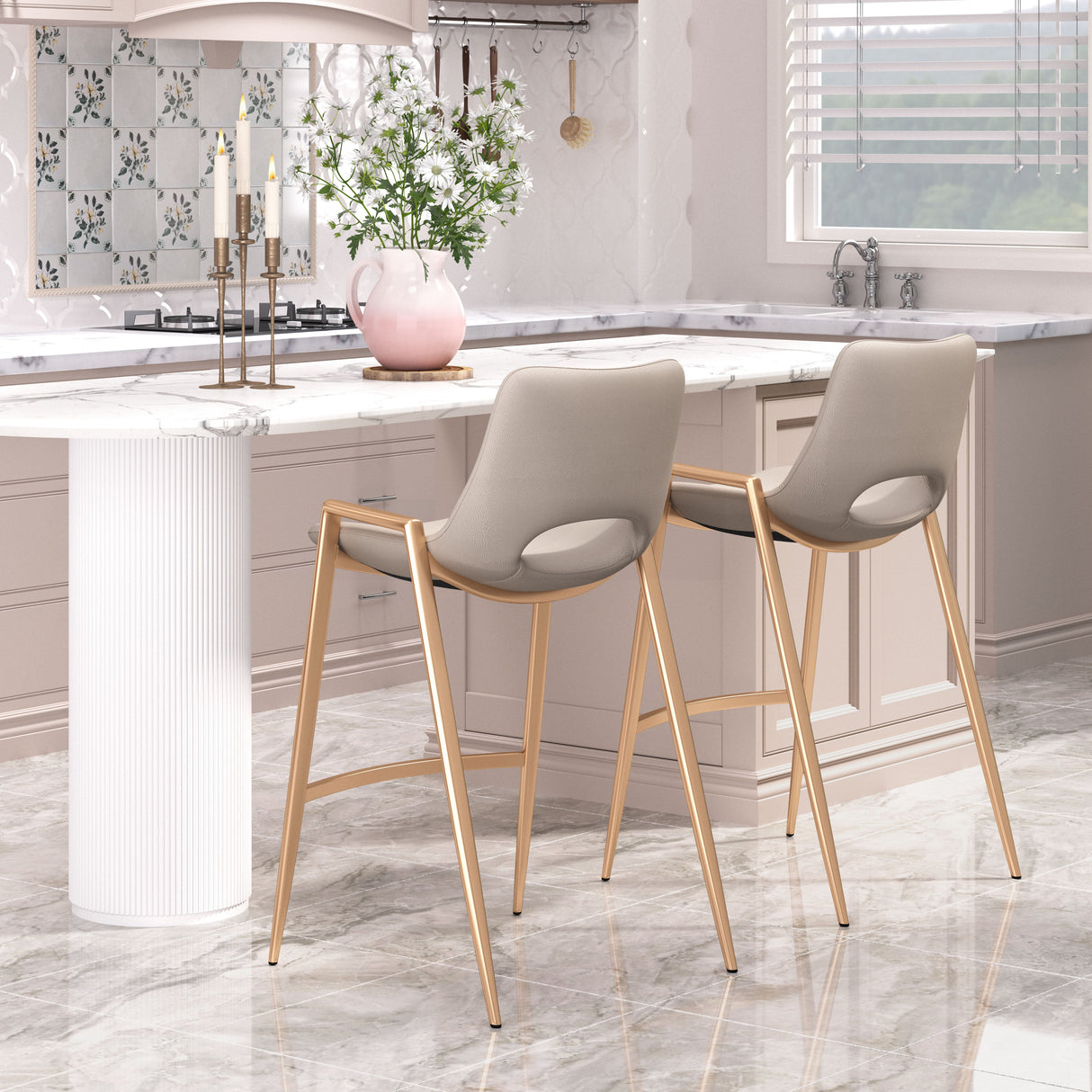Desi Beige & Gold Counter Stool (Set of 2) by Zuomod at Eve Furniture