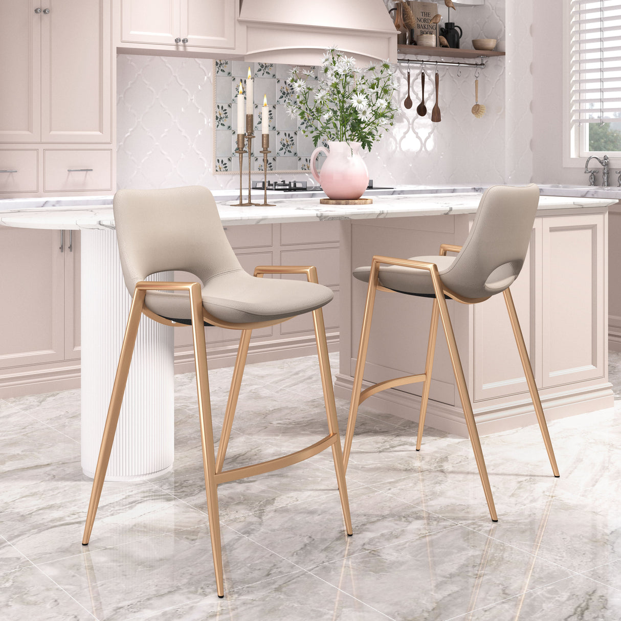 Desi Beige & Gold Counter Stool (Set of 2) by Zuomod at Eve Furniture