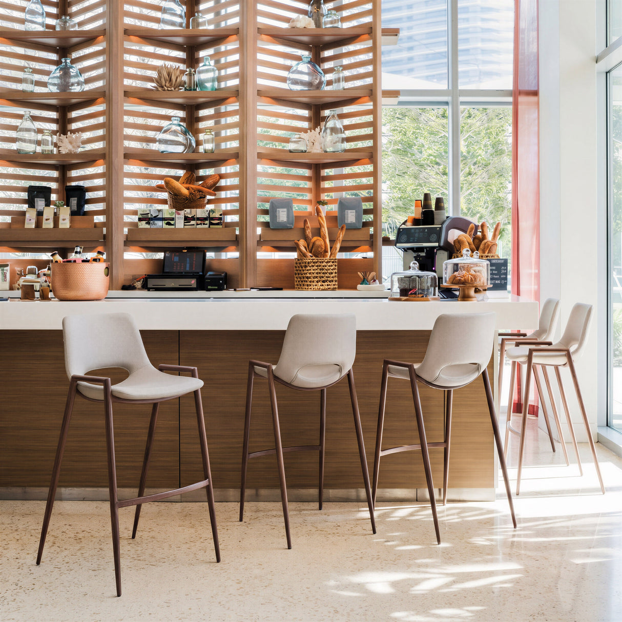 Desi Beige & Walnut Barstool (Set of 2) by Zuomod at Eve Furniture