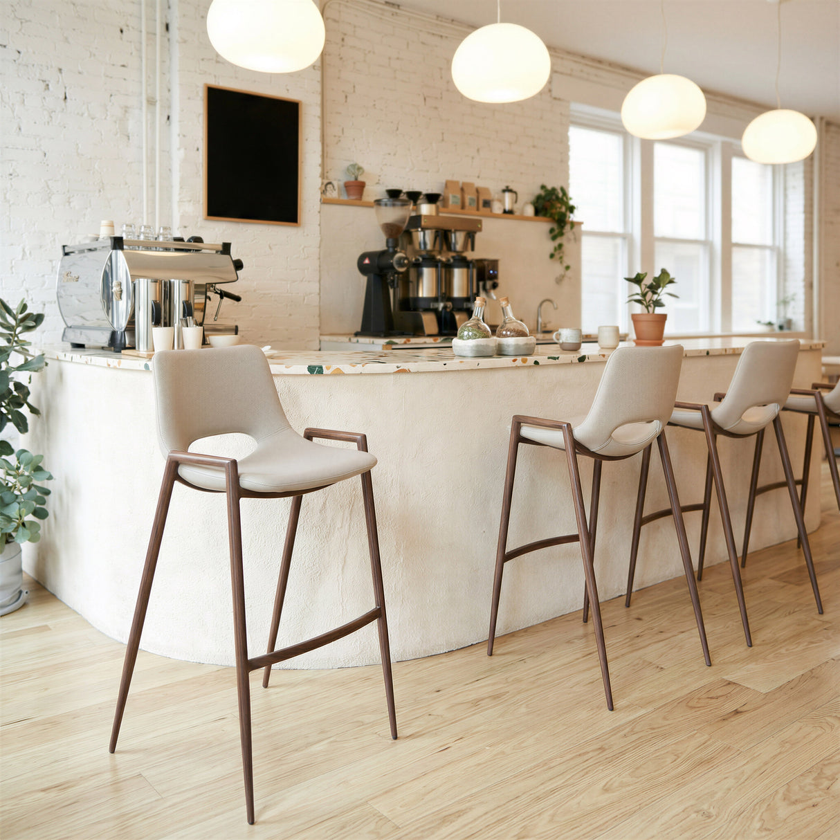 Desi Beige & Walnut Barstool (Set of 2) by Zuomod at Eve Furniture