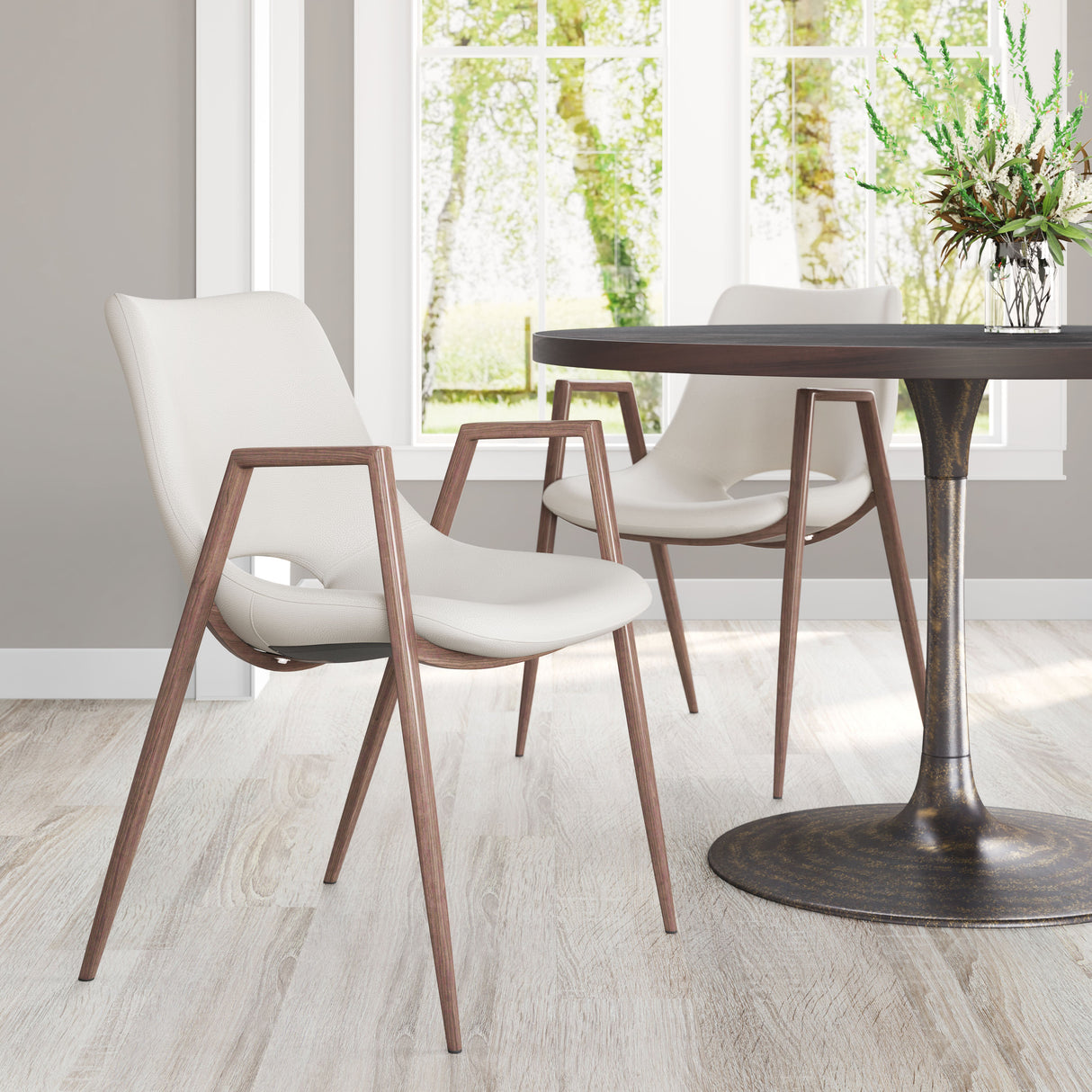 Desi Beige & Walnut Dining Chair (Set of 2) by Zuomod at Eve Furniture