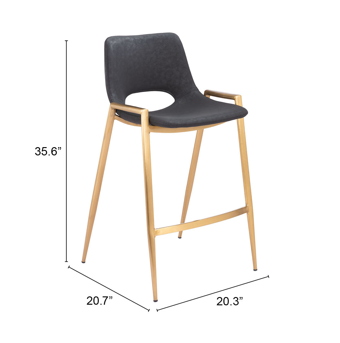 Desi Black & Gold Counter Stool (Set of 2) by Zuomod at Eve Furniture