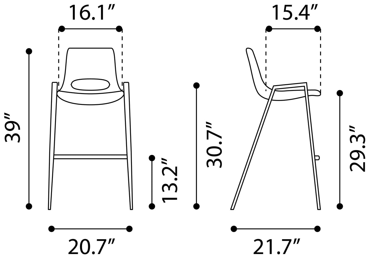 Desi Brown & Walnut Barstool (Set of 2) by Zuomod at Eve Furniture