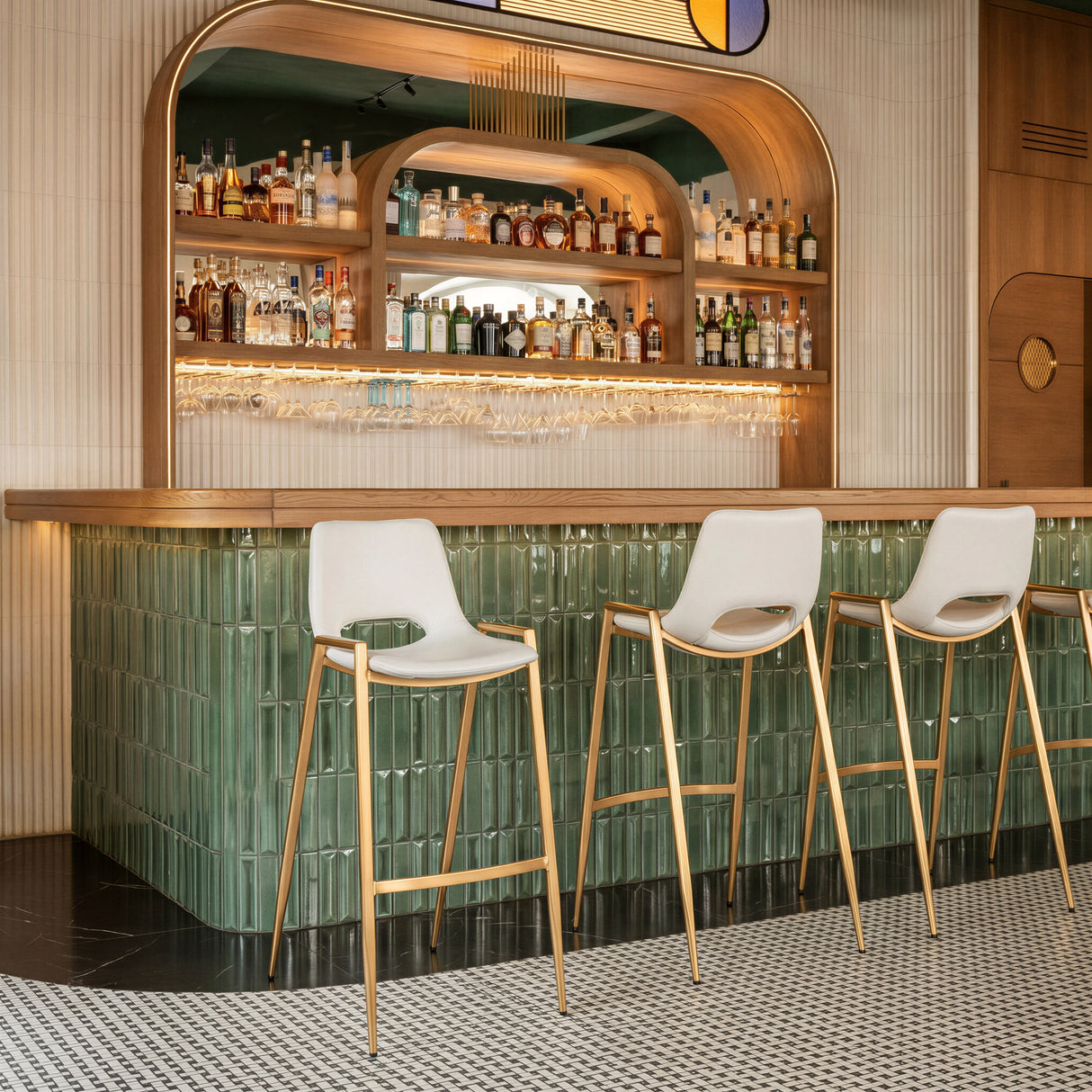 Desi White & Gold Barstool (Set of 2) by Zuomod at Eve Furniture