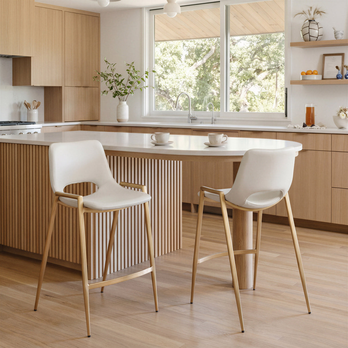 Desi White & Gold Counter Stool (Set of 2) by Zuomod at Eve Furniture