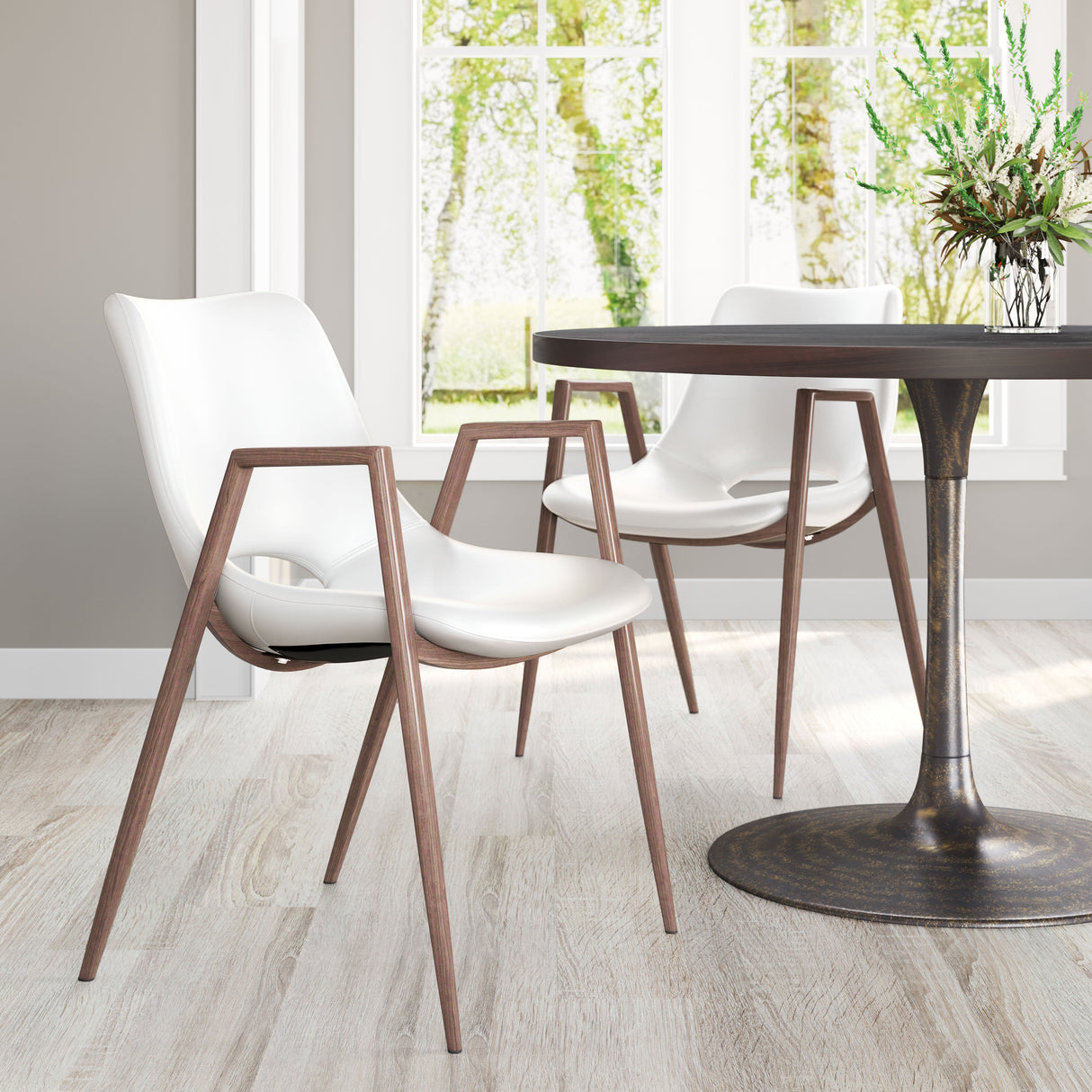 Desi White & Walnut Dining Chair (Set of 2) by Zuomod at Eve Furniture