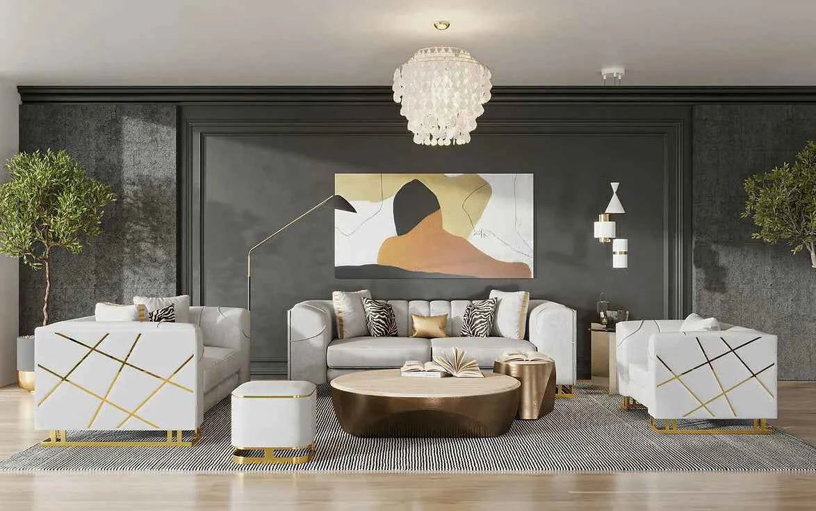 Designer Off-White Living Room Set by New Era Innovations at Eve Furniture