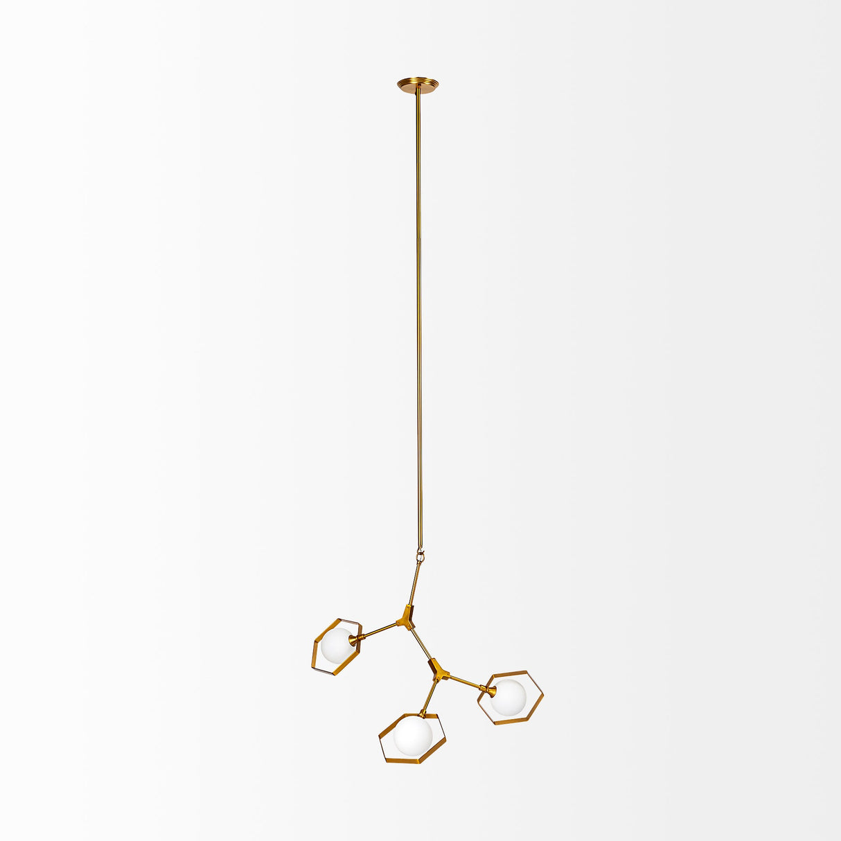 Desousa II Brass-Toned Metal Multi-Arm Three Light Chandelier by Mercana at Eve Furniture