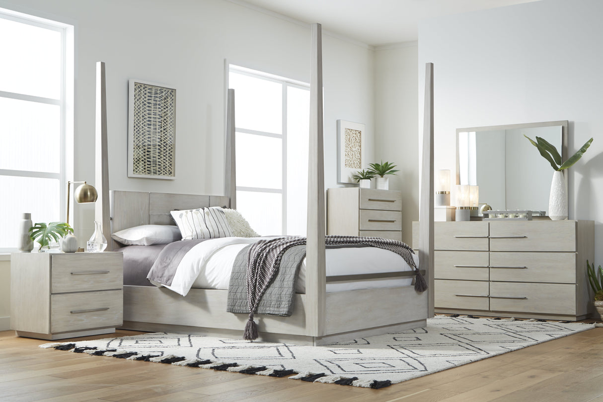 Destination Wood Queen Poster Bed in Cotton Grey by Modus Furniture at Eve Furniture
