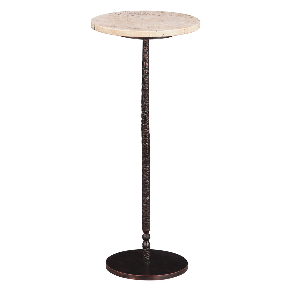 Detroit 10" Side Table in Beige Travertine with Hammered Base by Home Trends & Design at Eve Furniture