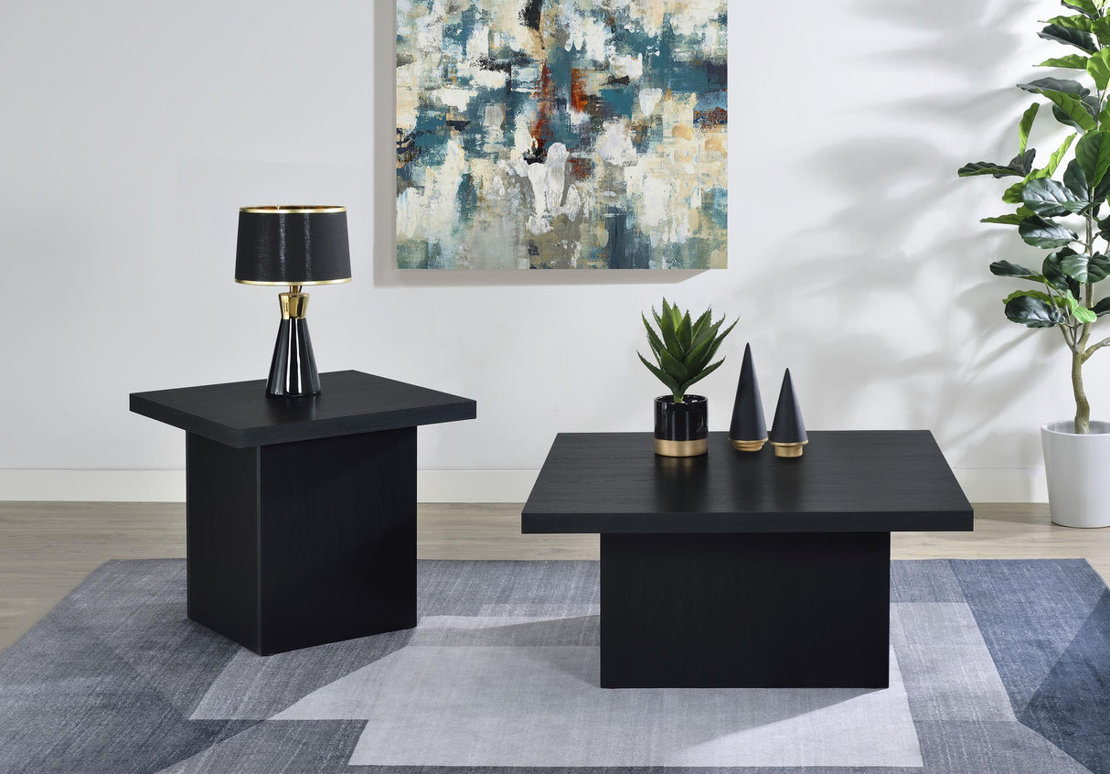 Devar Black 2-Piece Square Cocktail Coffee End Table Set by Coaster at Eve Furniture