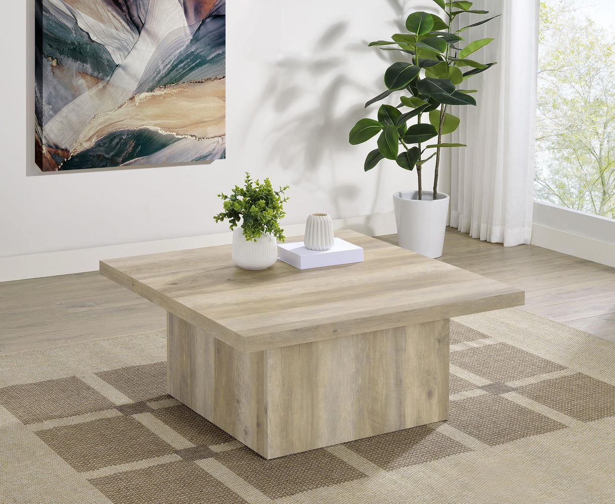 Devar Distressed Pine Square Engineered Wood Coffee Table by Coaster at Eve Furniture