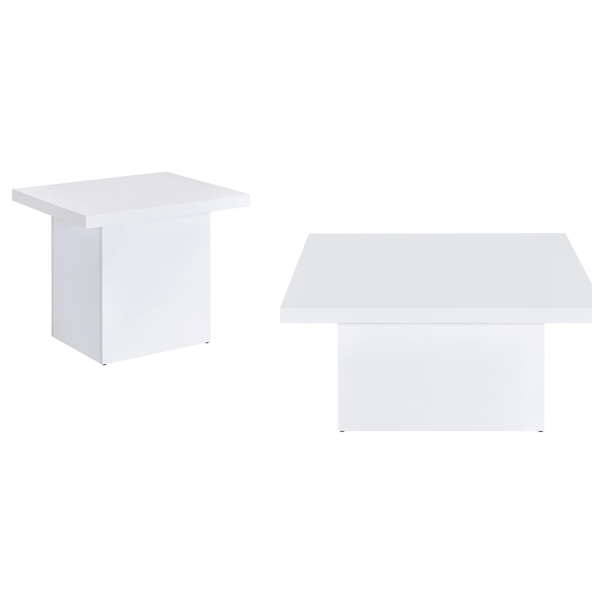 Devar White High Gloss 2-Piece Square Coffee End Table Set by Coaster at Eve Furniture