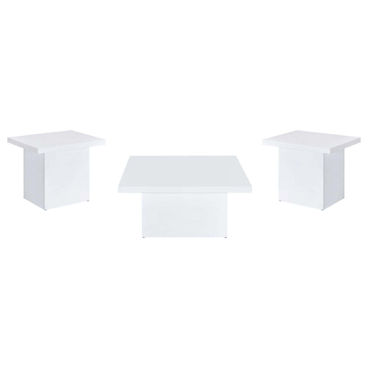 Devar White High Gloss 3-Piece Square Coffee End Table Set by Coaster at Eve Furniture