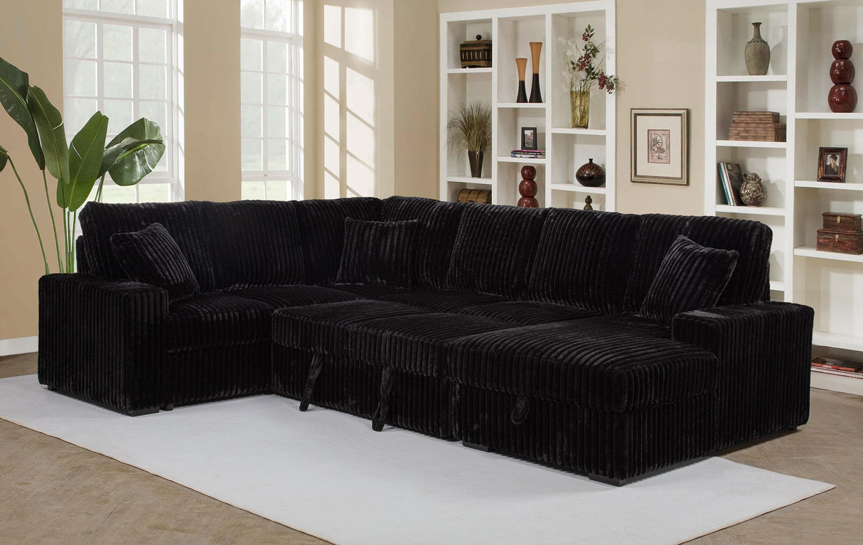 Devonshire Black Sleeper Sectional Sofa Storage Chaise by Coaster at Eve Furniture