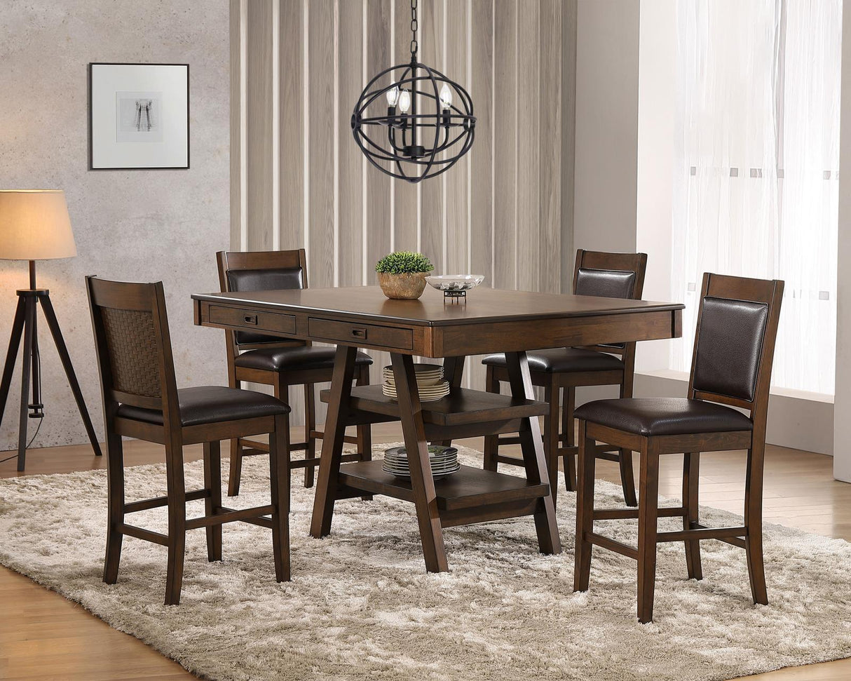Dewey Brown/Walnut 5-Piece Rectangular Dining Set by Coaster at Eve Furniture