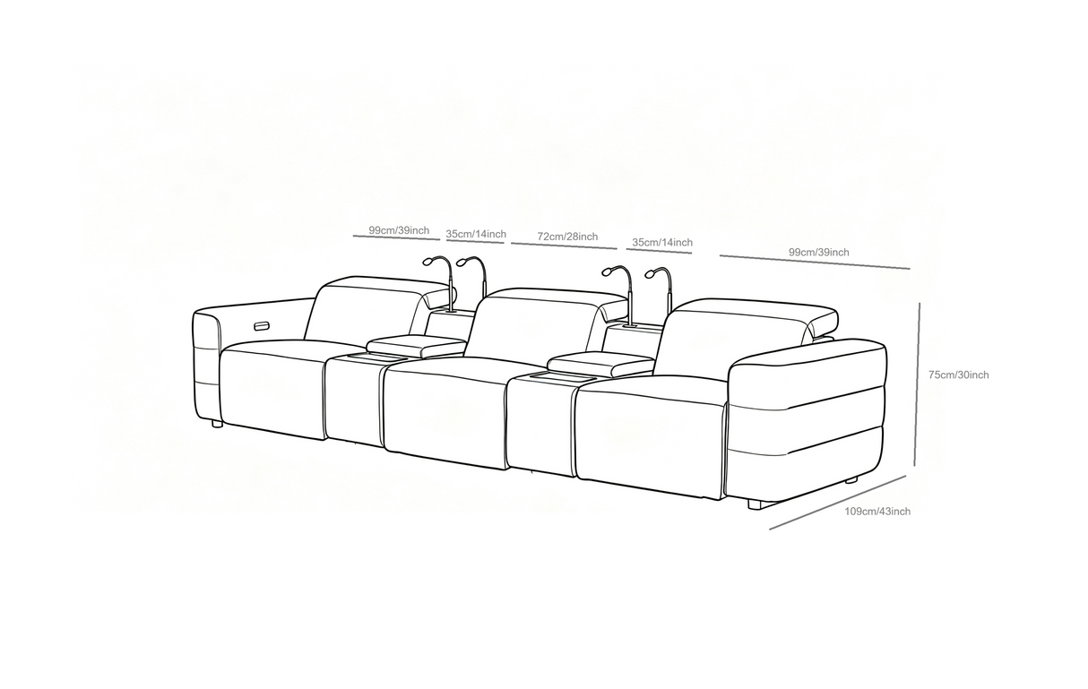 Diamante Black 5-Piece 3 Power Recliner Row by New Era Innovations at Eve Furniture