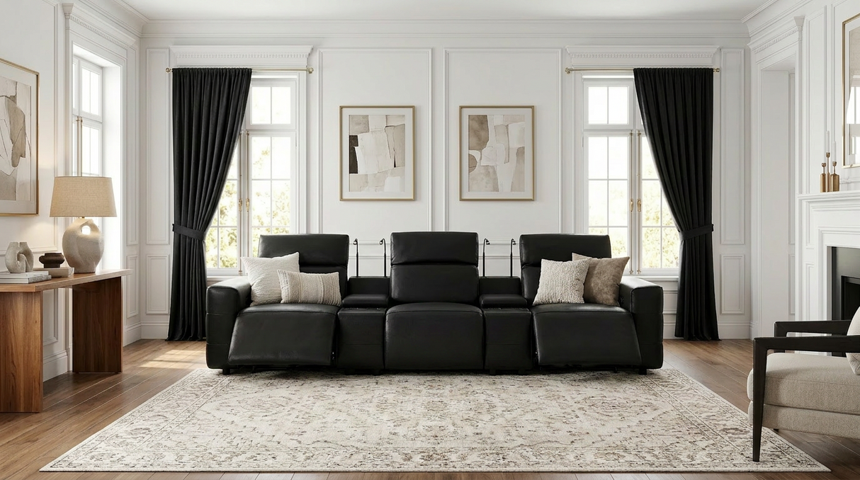 Diamante Black 5-Piece 3 Power Recliner Row by New Era Innovations at Eve Furniture