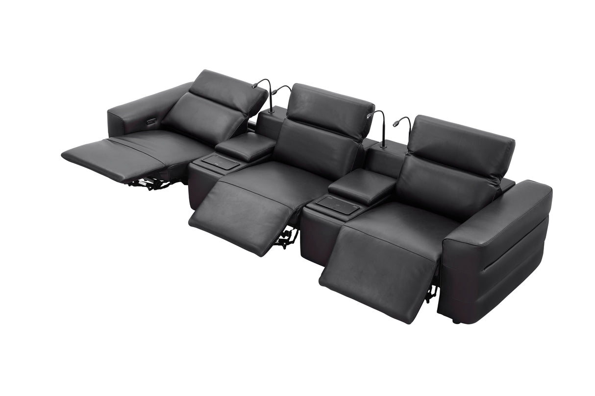 Diamante Black 5-Piece 3 Power Recliner Row by New Era Innovations at Eve Furniture