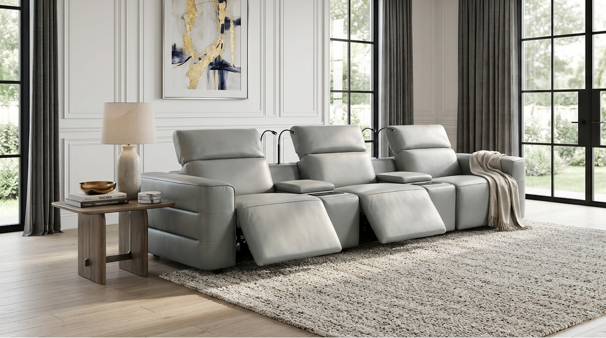 Diamante Grey 5-Piece 3 Power Recliner Row by New Era Innovations at Eve Furniture