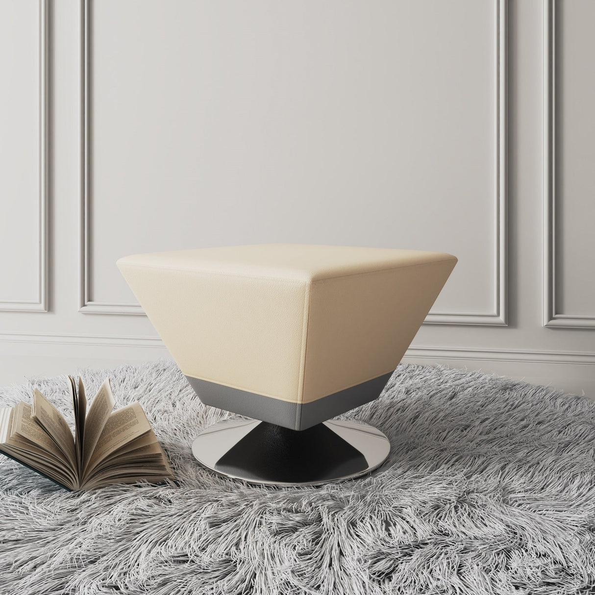 Diamond Swivel Ottoman in Tan and Polished Chrome by Manhattan Comfort at Eve Furniture