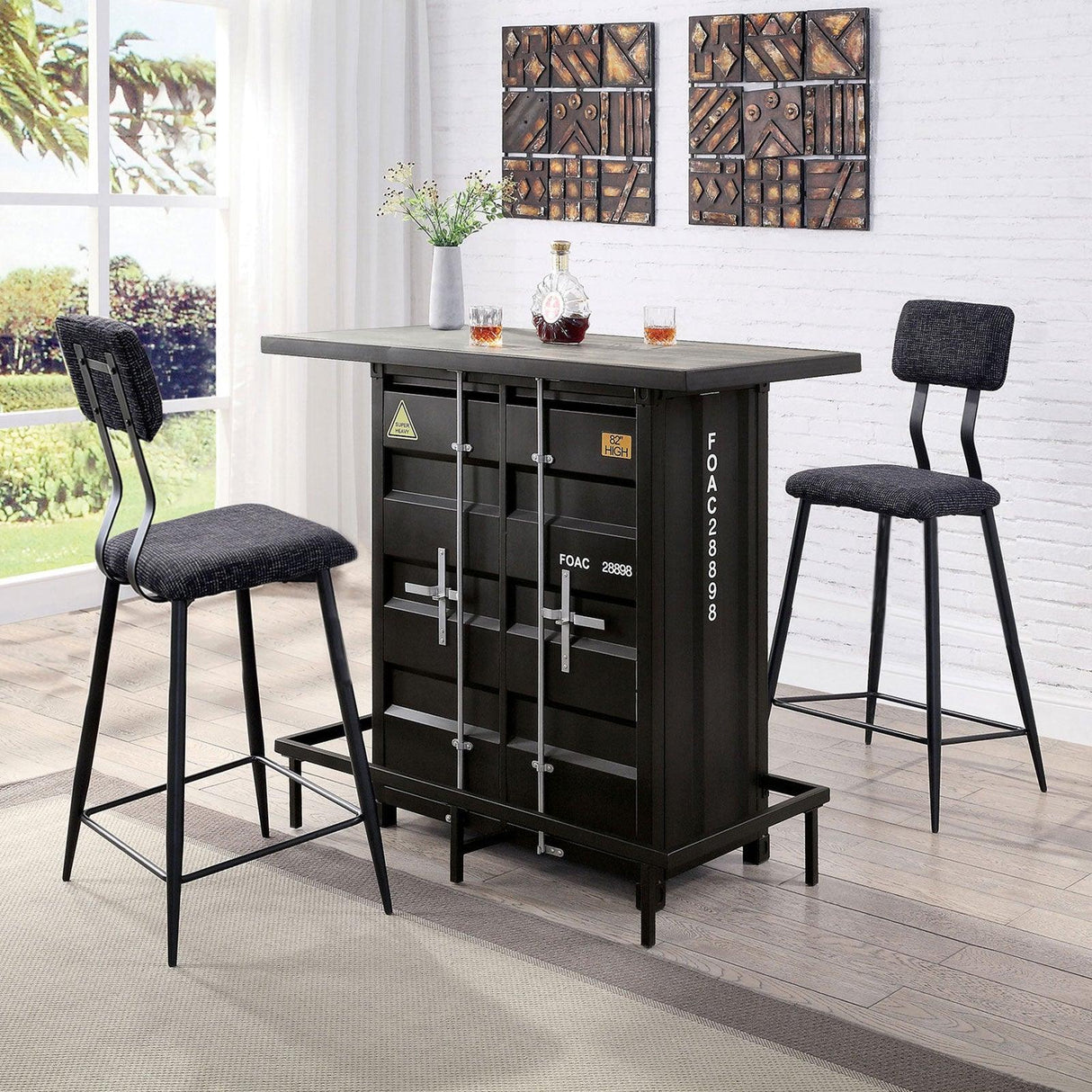 Dicarda Black/Distressed Dark Oak Bar Ht. Table by Furniture of America at Eve Furniture