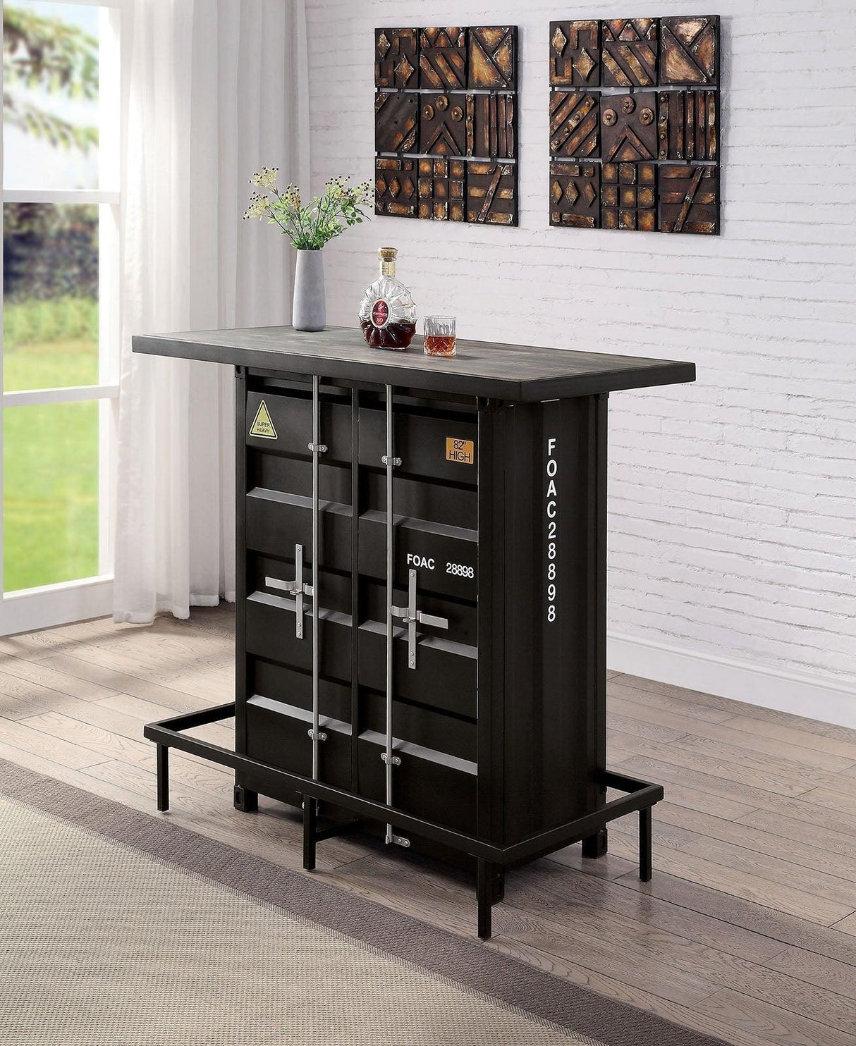 Dicarda Black/Distressed Dark Oak Bar Ht. Table by Furniture of America at Eve Furniture