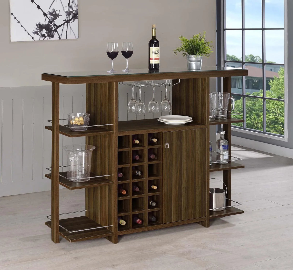 Diggs Walnut Bar Unit with Wine Bottle Storage by Coaster at Eve Furniture