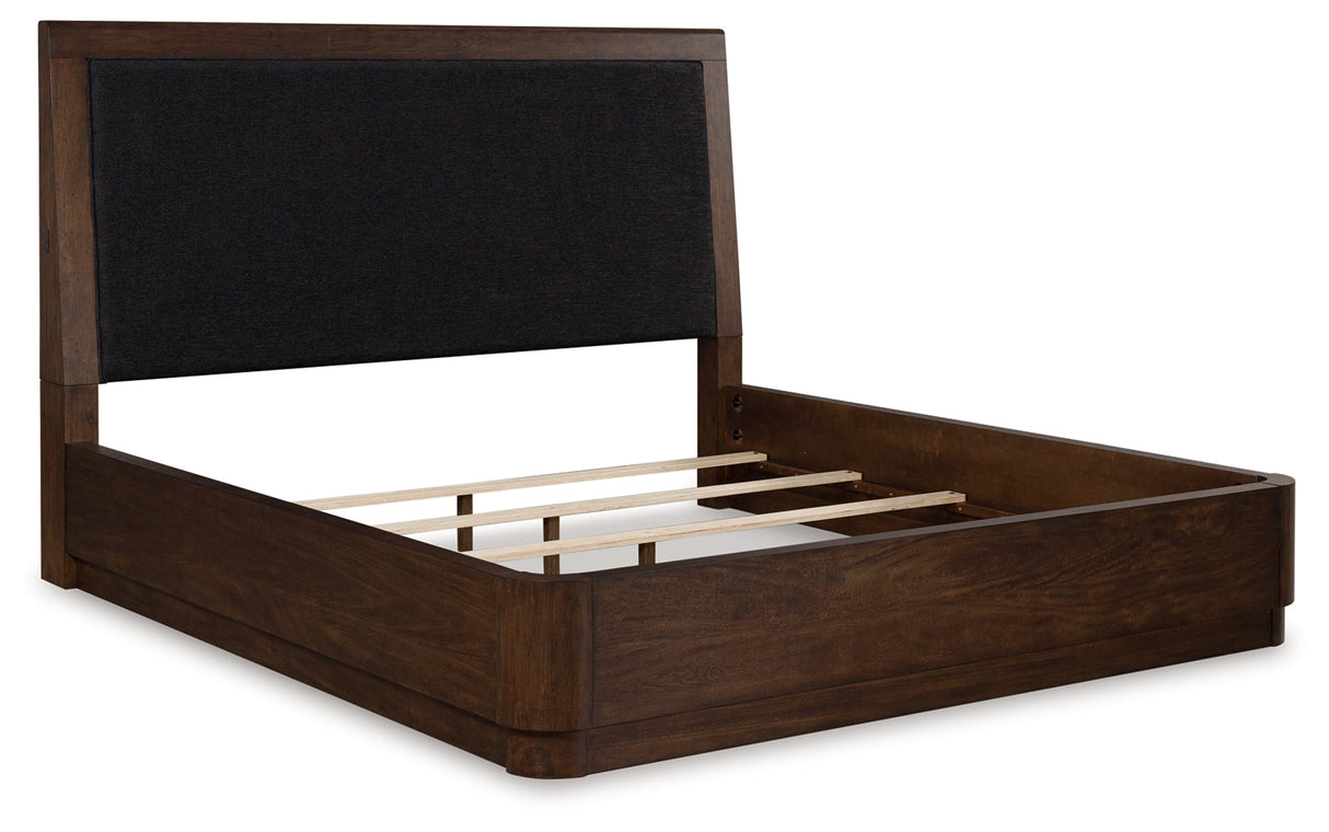 Dilenno Dark Brown King Panel Bed with USB Ports by Ashley at Eve Furniture