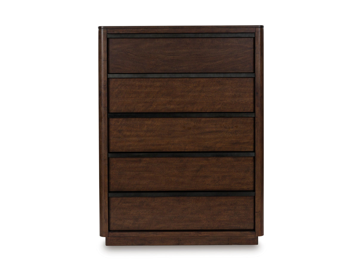 Dilenno Dark Brown Upholstered Panel Bedroom Set by Ashley at Eve Furniture