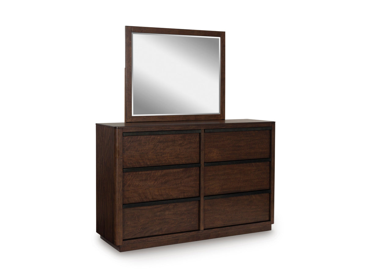 Dilenno Dark Brown Upholstered Panel Bedroom Set by Ashley at Eve Furniture