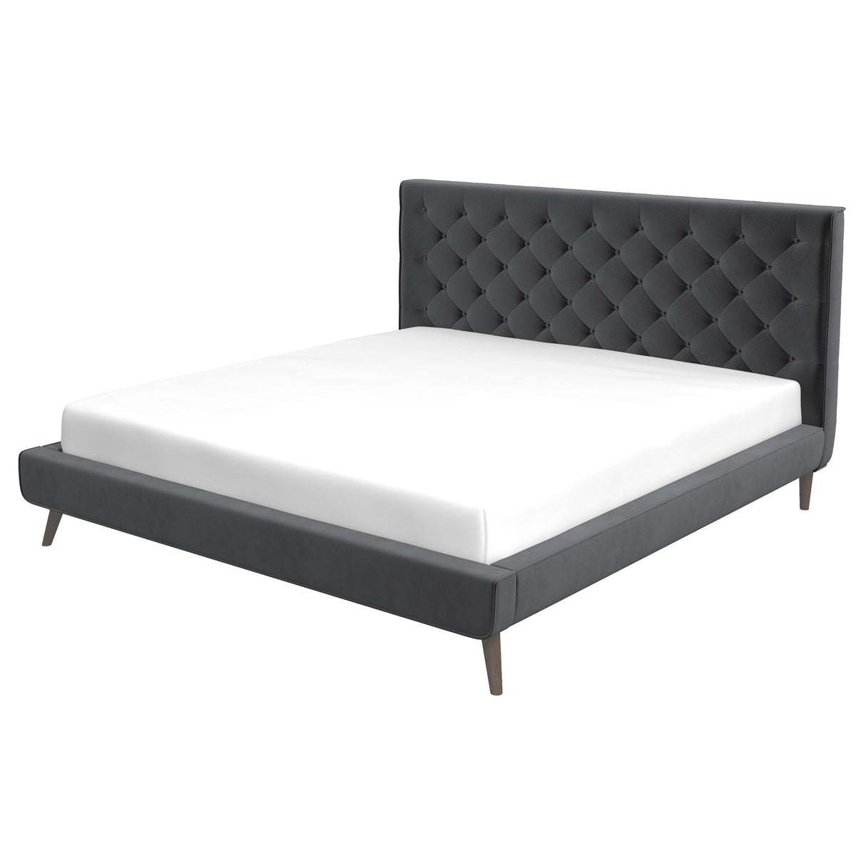 Dillon Grey Velvet Platform Bed (King Size) by Ashcroft Imports at Eve Furniture