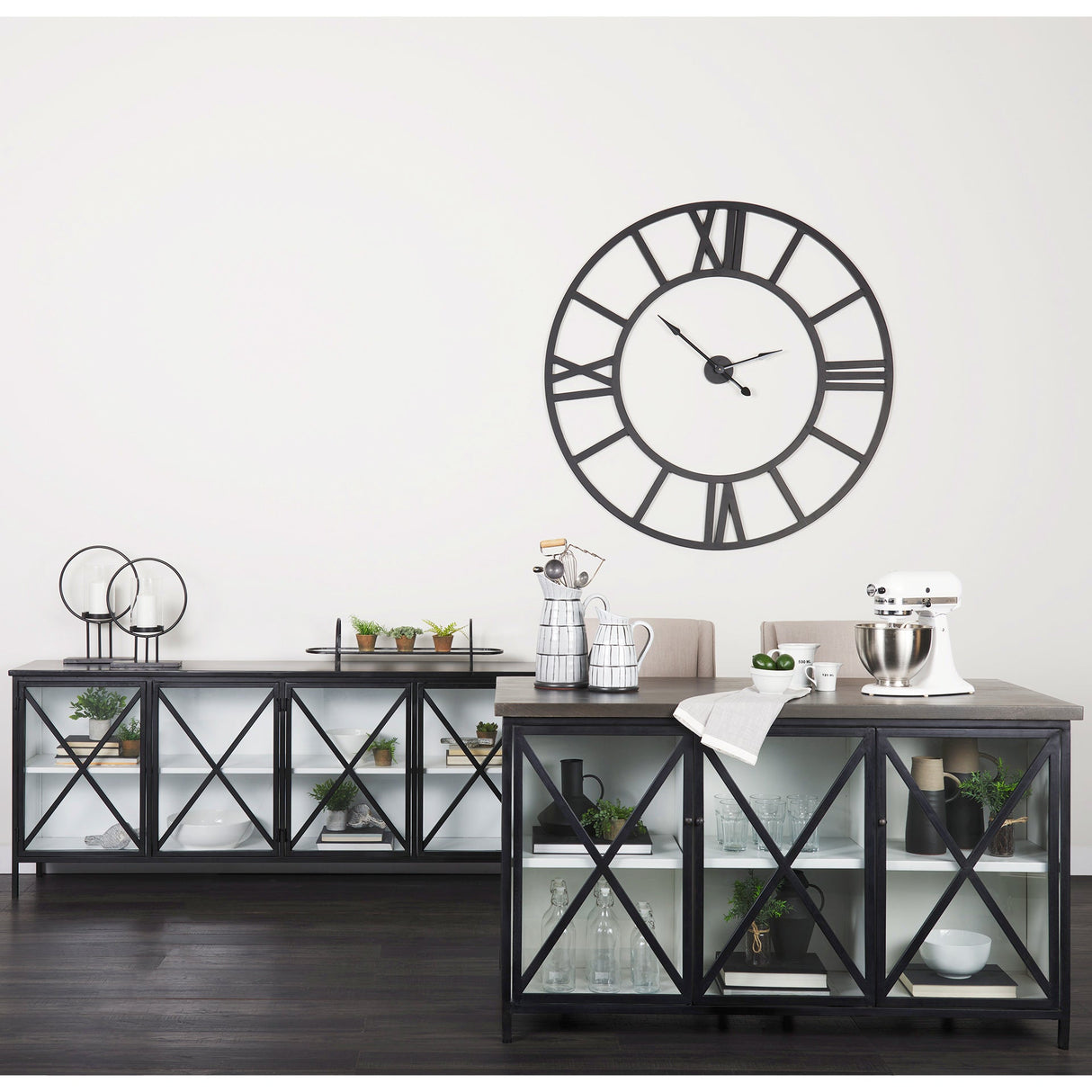 Dimitra Dark Iron W/Glass Doors Kitchen Island by Mercana at Eve Furniture