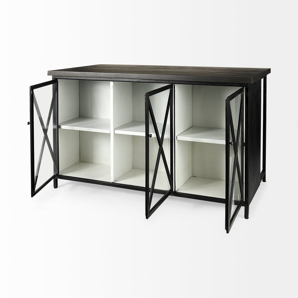 Dimitra Dark Iron W/Glass Doors Kitchen Island by Mercana at Eve Furniture
