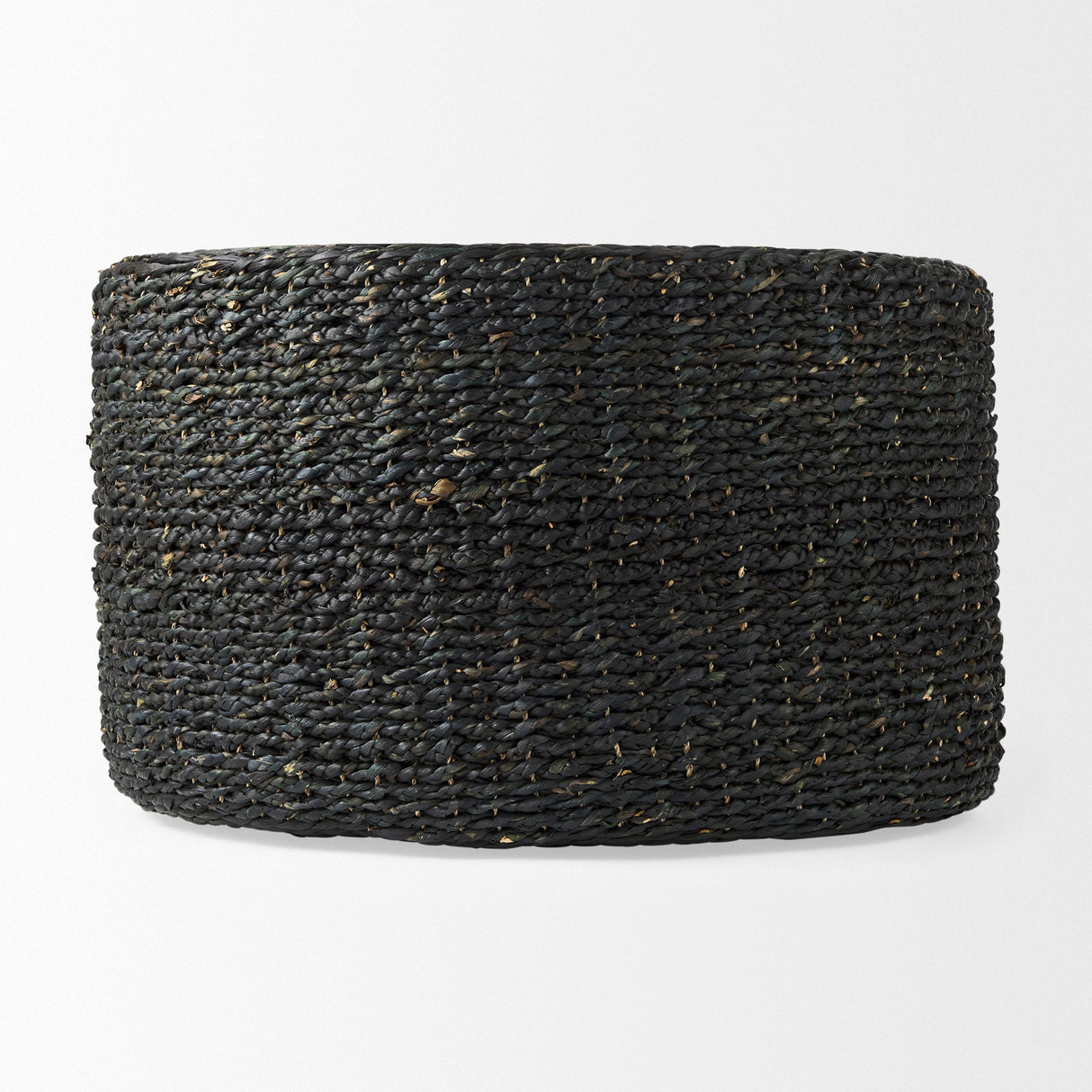 Dina Black Cornhusk and Water Hyacinth Round Coffee Table Pouf by Mercana at Eve Furniture